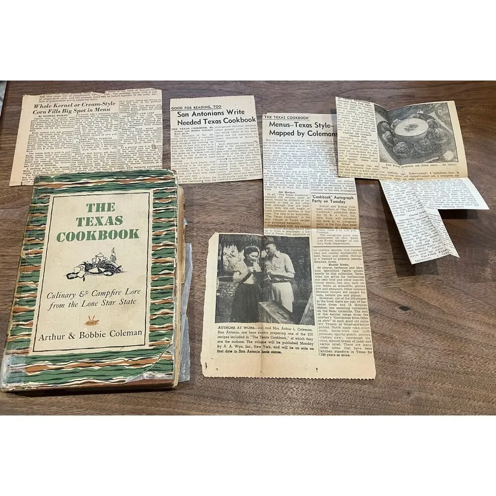 Texas Cookbook Arthur & Bobbie Coleman 1949 +‎ Newspaper Articles and Recipes